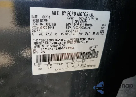 2014 Ford Explorer Limited from USA, damaged, VIN 1FM5K8F83EGC21064